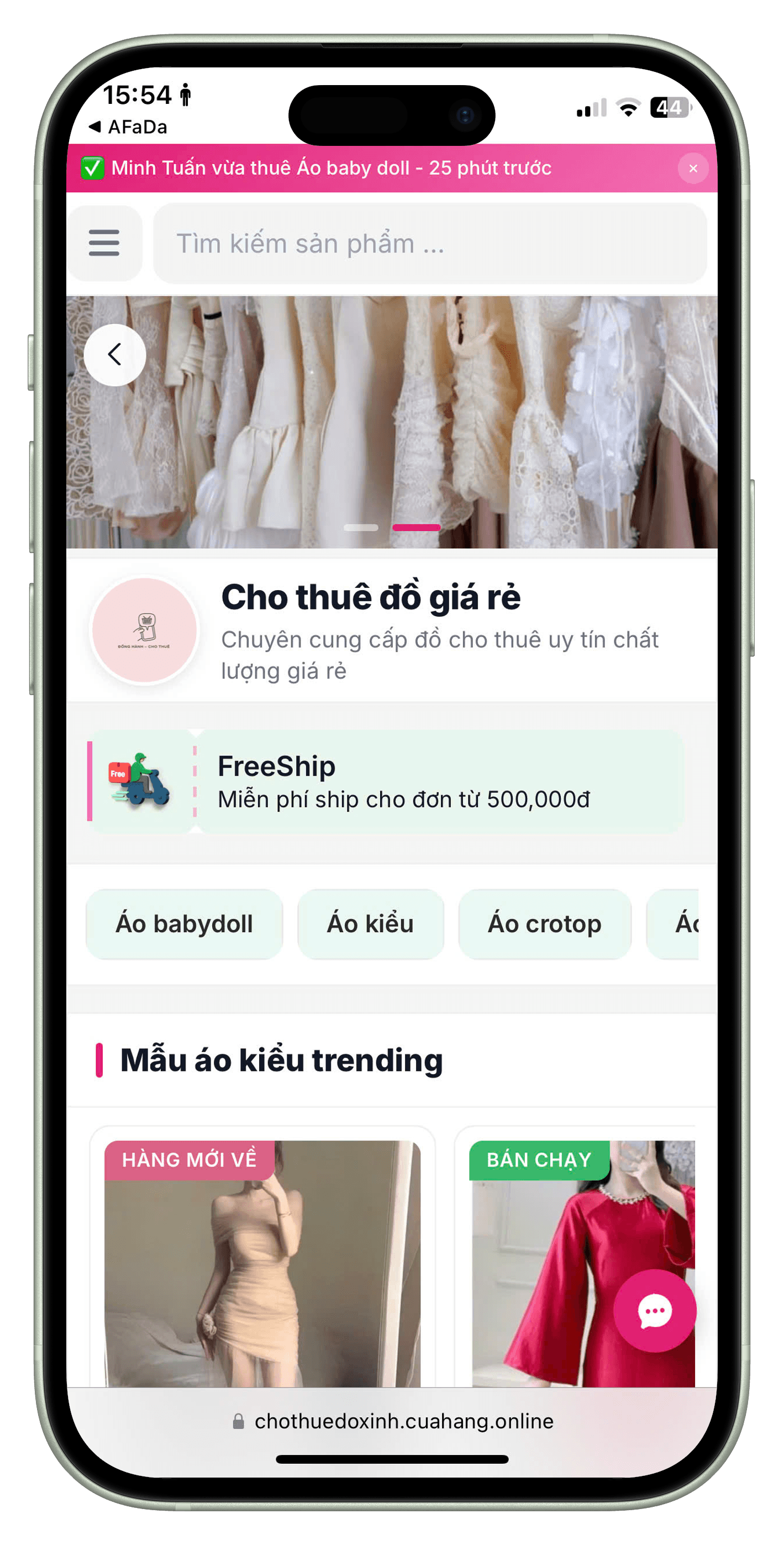Website đặt thuê online của shop cho thuê